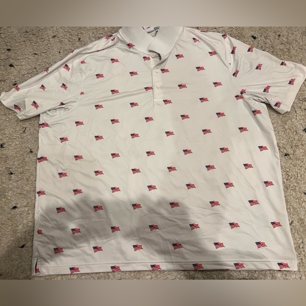 Puma White Polo with Red & Blue Flag Print